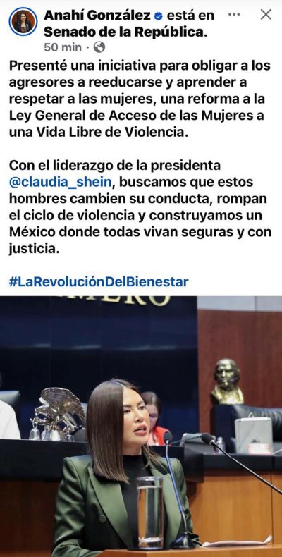 Anahí González enfrenta críticas en redes sociales por iniciativa de reforma a la Ley General de Acceso de las Mujeres a una Vida Libre de Violencia