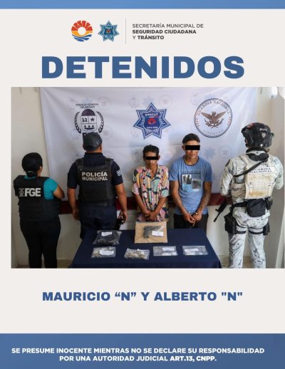 DETENIDOS POR DELITOS CONTRA LA SALUD Y PORTACIÓN DE RÉPLICA DE ARMA DE FUEGO