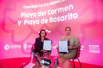 El Caribe y el Pacífico se unen, Playa del Carmen y Playas de Rosarito firman Intención de Hermanamiento en el Tianguis Turístico de México 2025