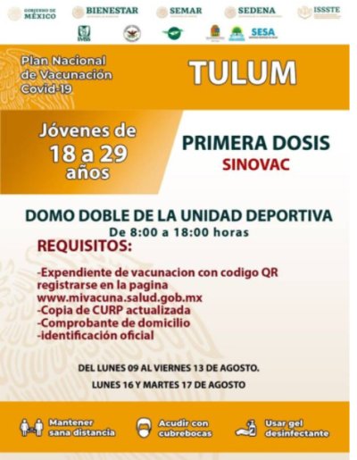 El lunes inicia la aplicación de vacunas para jóvenes de 18 a 29 años en Tulum